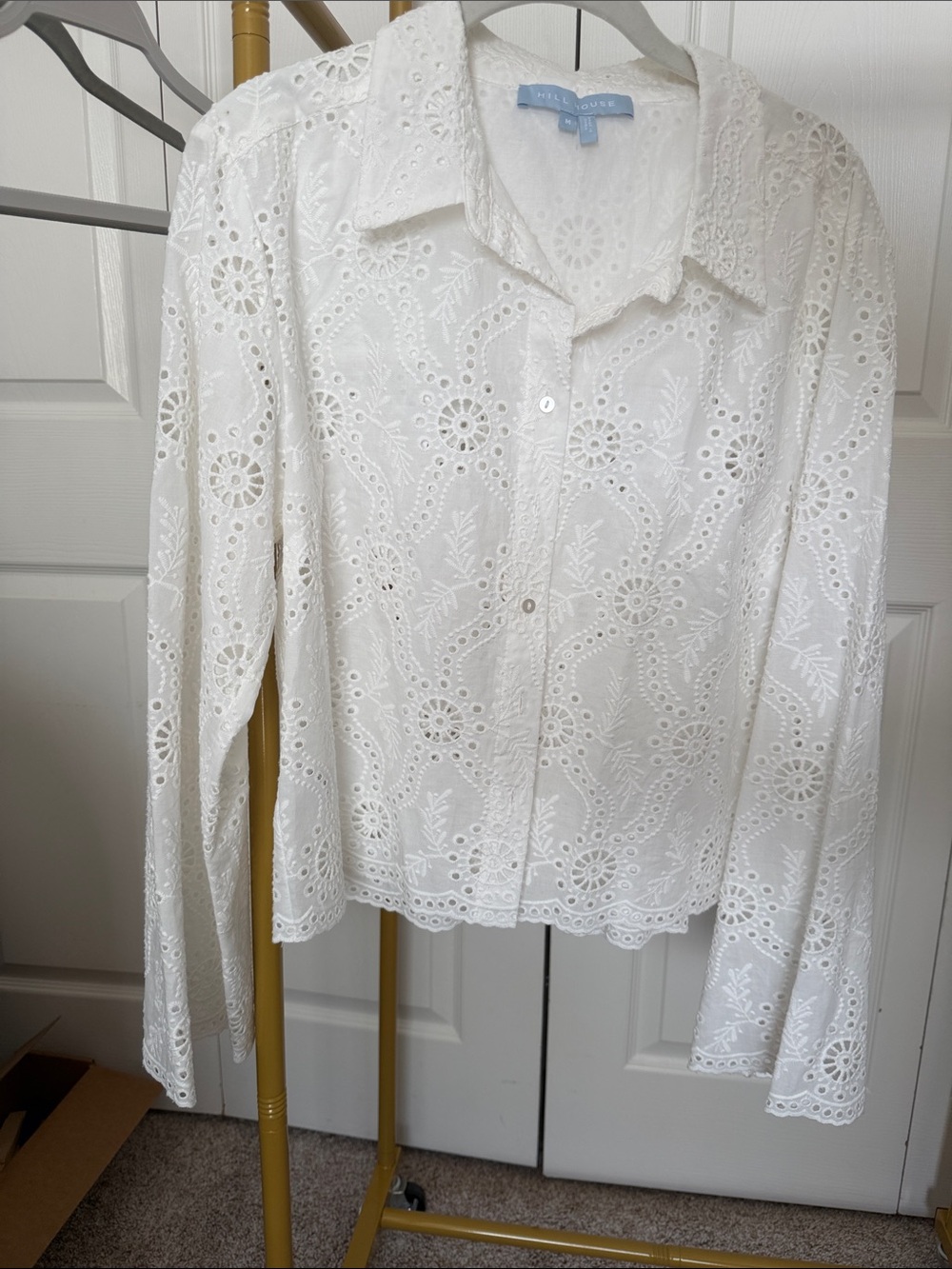 Hill House White Eyelet Embroidered Button-Down Shirt